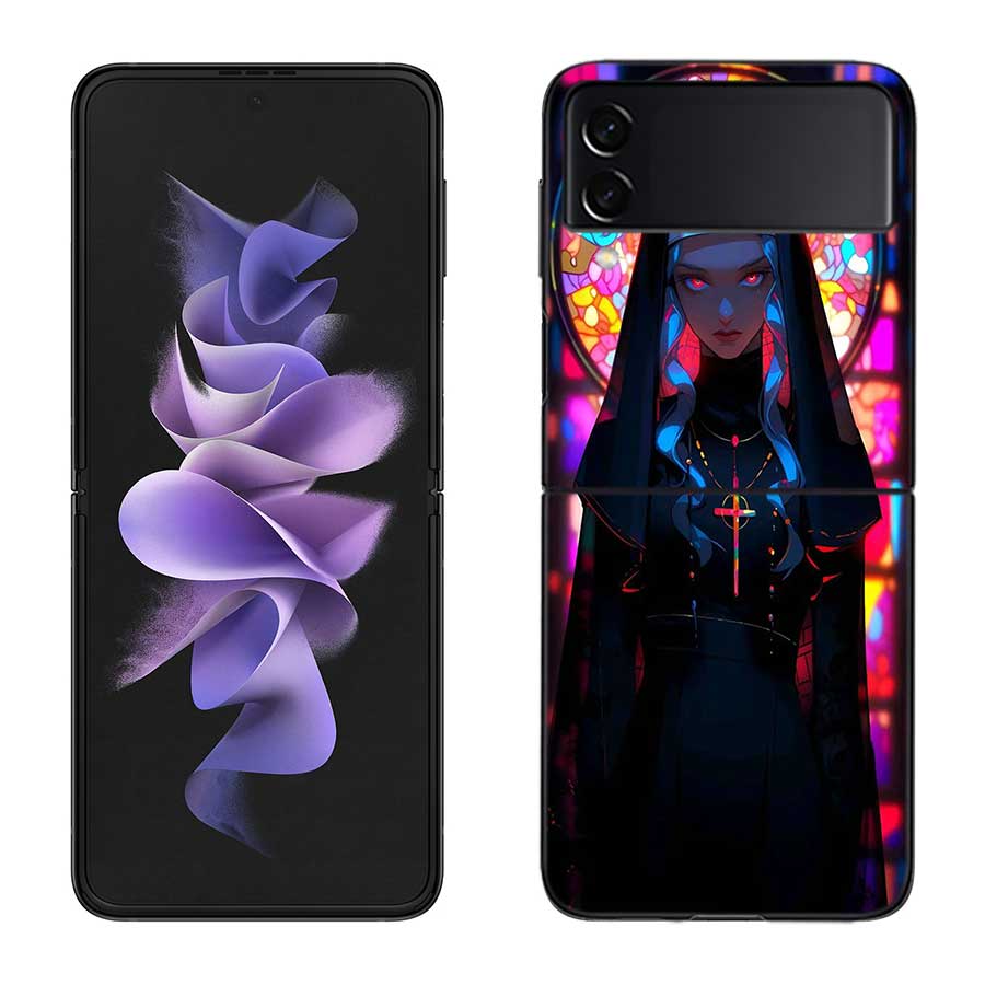Dark Nun Phone Case For Samsung Z Flip 7 6 5G Galaxy Z Flip 5 4 3 Black Hard Cell Cover Luxury PC Shell Coque
