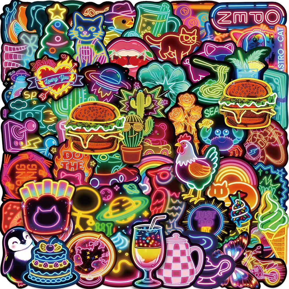 10/30/50pcs Colorful Neon Little Object Stickers Cute Cartoon Animal Sticker Waterproof DIY Luggage Helmet Funny Graffiti Decals