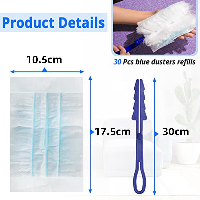 Disposable Electrostatic Dust Duster Blue Fluffy Fiber Brush Head Compatible Feather Duster Household Desk Cleaning Tool