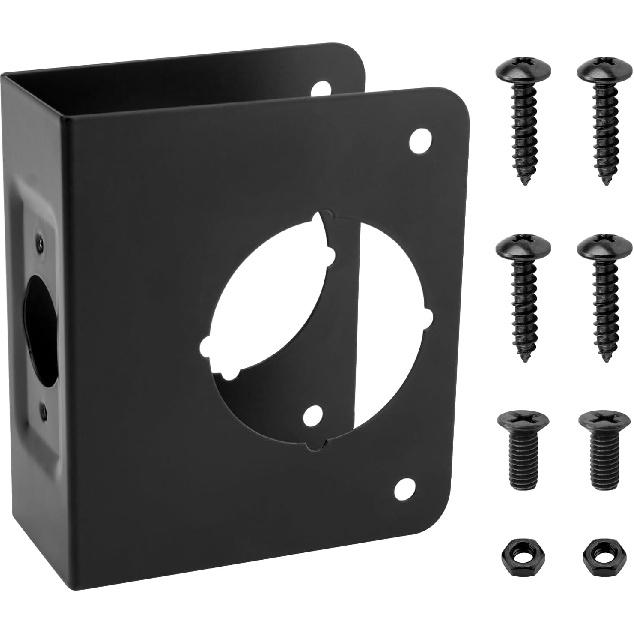 U 9553 Stainless Steel Lock and Door Reinforcement Plate | For 1-3/4 in Thick Doors Stainless Steel Finish in Black, Features One 2-1/8 Inch Bore