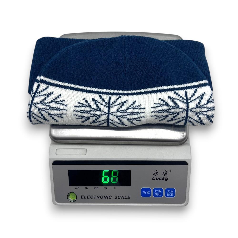 Custom Beanie Blue Jacquard Snowflake Pattern Cuffed Acrylic Knit Soft Warm for Outdoor Ski Hiking Cold Daily Wear Winter Hats
