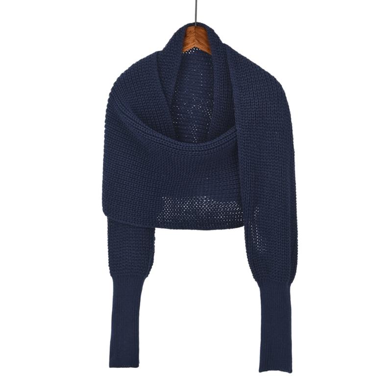 Womens Crossed Back Knitted Cover Up Scarf with Sleeves Sweater Shawl Wrap Shrug Layering Solution For Chilly Environment
