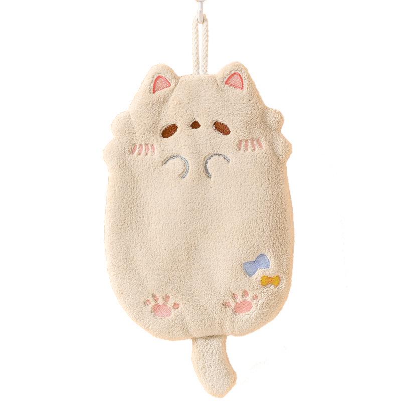Cute Cartoon Tanuki Wall-mounted Coral Fleece Hand Towel - Thick, Non-Shedding, Absorbent for Kitchen or Bathroom