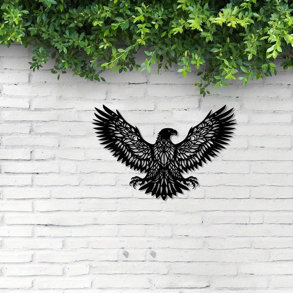 Black Metal Eagle Wall Decor, Metal Wall Art Black Eagle Silhouette, Eagle Outdoor Wall Hanging Decor for Bedroom, Living Room, Hallway