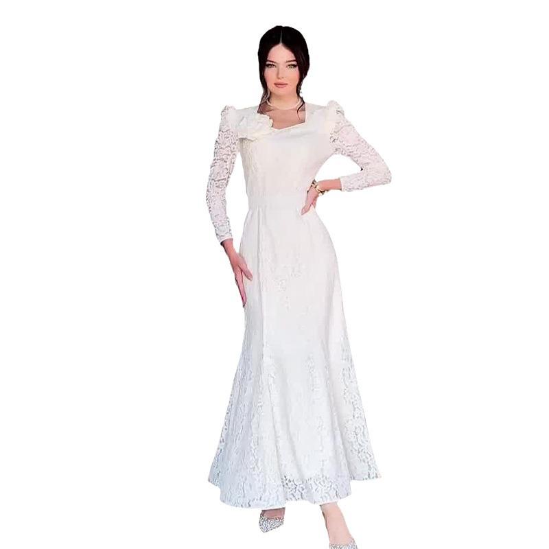 2024 Autumn European & American Women's Elegant Lace Splicing Long Dress