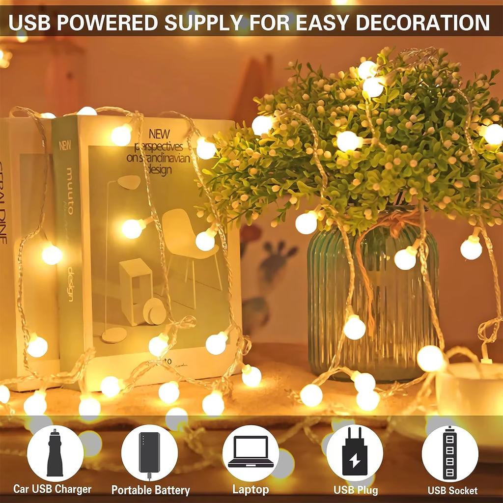 USB LED String Lights Waterproof with Remote,Ball String Fairy Lights Garland for Home Party Wedding Garden Christmas Decoration