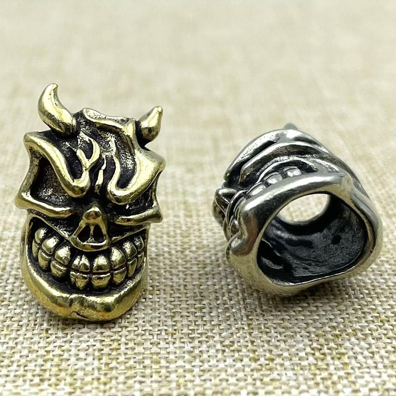 Brass Devil Skull Head Knife Beads Edc Outdoor Flashlight Woven Lanyard Charms Punk Diy Paracord Bracelets Pendants Accessories