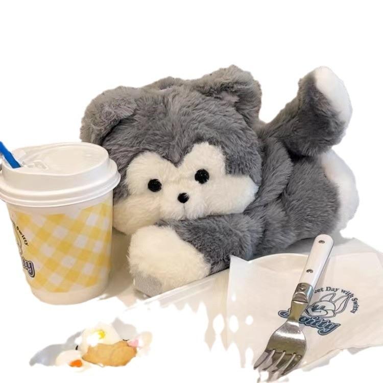 Husky Gray Puppy Cute Girl Chest Bag Soft Plush Toy Shoulder Bag For Children