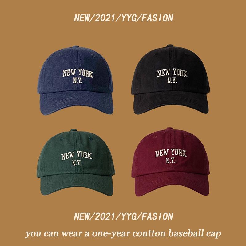 Baseball Cap Female Trendy Brand NY Embroidery Soft Top White Face Small Navy Blue Cap Female Autumn and Winter