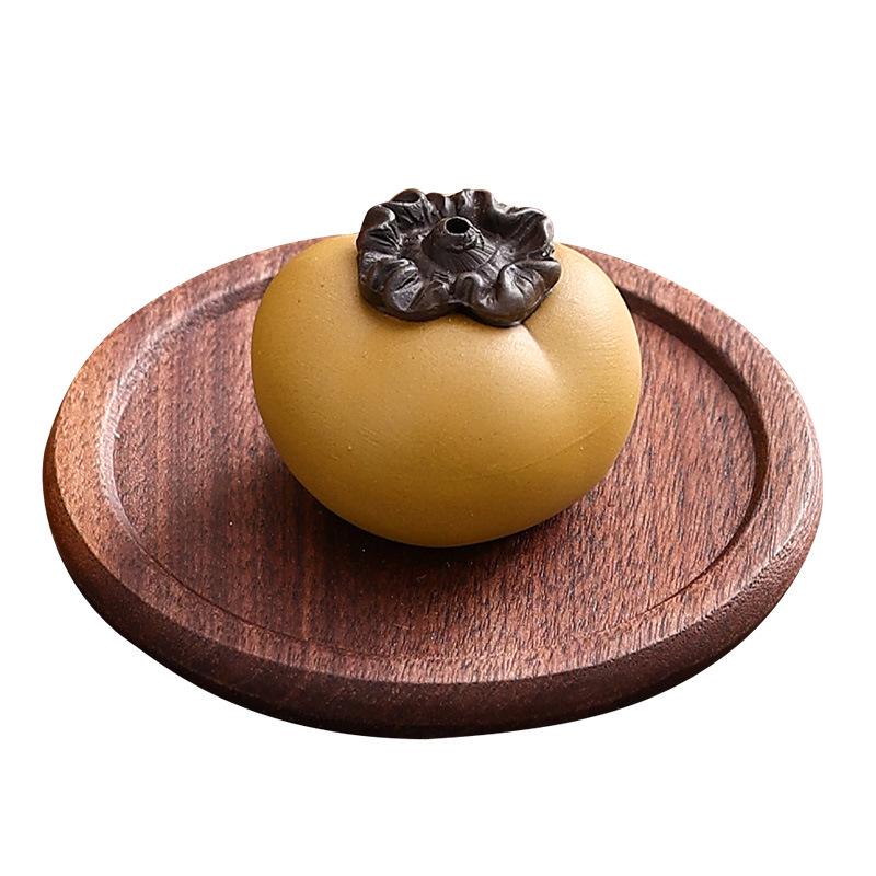 Creative Small Ceramic Persimmon Incense Holder - Zisha Burner for Agarwood & Sandalwood, Ideal for Tea & Incense Ceremonies Indoors