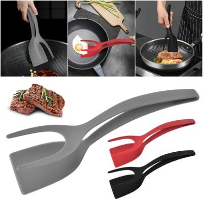 2 în 1 spatulă pentru friptură, clește pentru clătite, ouă, clește, silicon, prindere, spatulă pentru friptură, clește, accesorii de gătit, gadgeturi