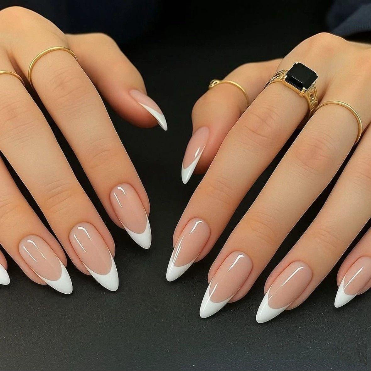 French-Inspired White Wearable Fake Nails - European & American Style