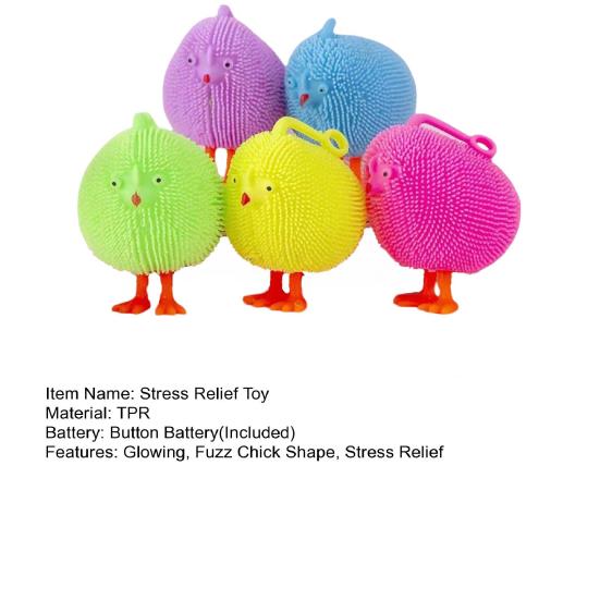 Brinquedo de Pintinho Fofo Brilhante Alívio de Estresse Bola de Fiapos LED Iluminada Brinquedo de Apertar Redução de Ansiedade Portátil Viagem Escola Escritório Brinquedo Fidget
