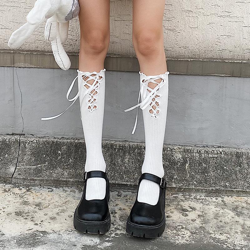 Ins Lolita Calf Socks Teen Sweet Princess Wind Cross Strap JK Stockings Cotton Socks Children