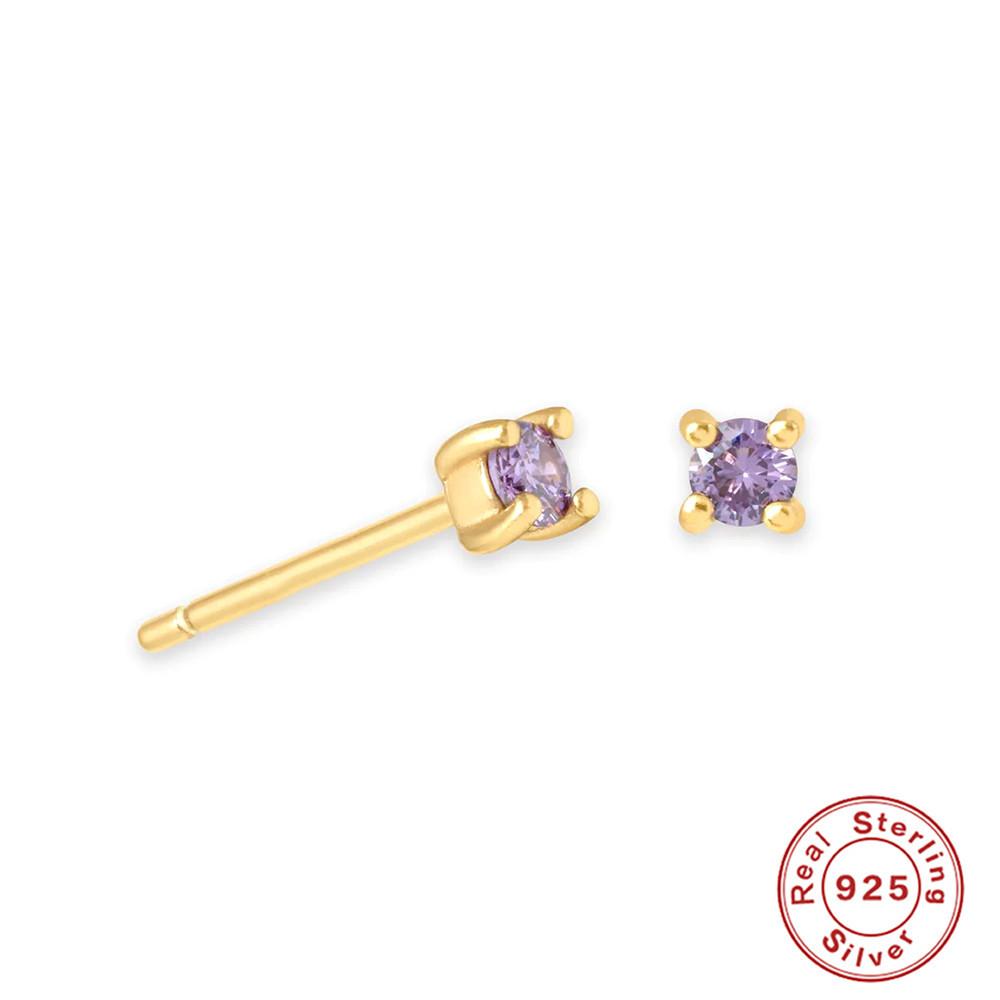 S925 Sterlingsilber Vier-Krappen Zirkonia Ohrstecker Mini Farbiger Diamant Monats-Geburtsstein Diamant-Set Paar Ohrschmuck