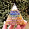 HIGHAWK Orgonite Pyramid with Chakra, Natural Stones, Gold Leaf, Energy, Seven Crystal Stones, Healing, Meditation, and Power Stones (8cm)