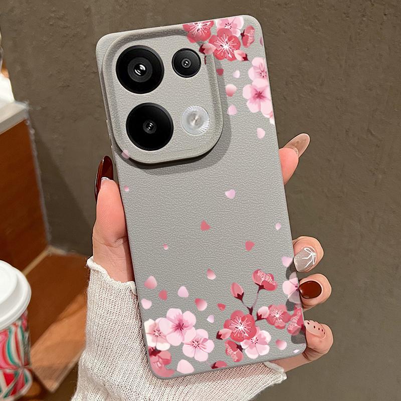 Sakura Blumenmuster Weiche Matte Hülle Für Xiaomi 13T Poco X7 X6 M6 Pro Redmi Note 14 13 Pro 12 11 TPU Ledertextur Stoßfest Schlanke Handyhülle