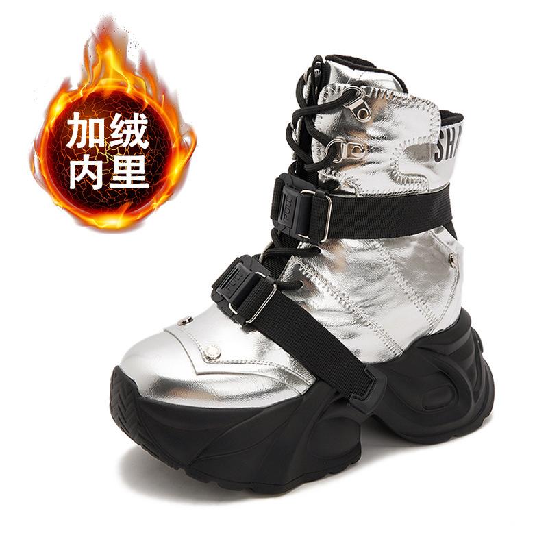 

Платформенные кроссовки «папины кроссовки» женские 2025 зима новая бархатная спортивная и повседневная обувь универсальные высокие с внутренней танкеткой женские туфли 39