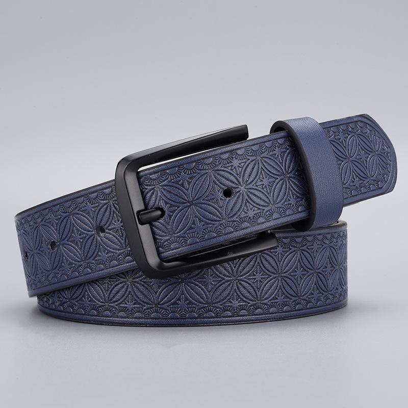 

Zinc alloy buckle men s embossed belt, casual business pin buckle belt, men s pu belt, men s explosive belt 105cm темно-синий