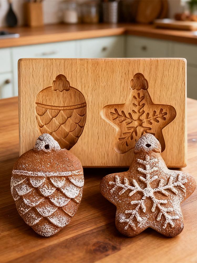 Wooden Cookie Molds 3D Embossing Stamps Baking Tools Kitchen Supplies for Christmas Gingerbread Clay Craft DIY Pastry Making