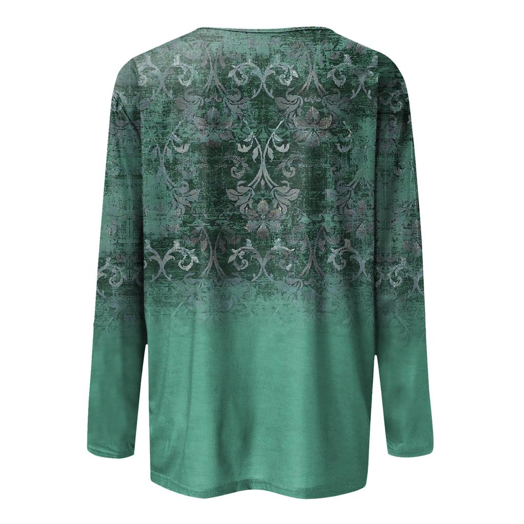 Women's Button Neck Tops Women's Blouses Women's Casual Daily Tops Long Sleeve V Neck Fashion Print Shirt Tops T Shirt Pullover Tops