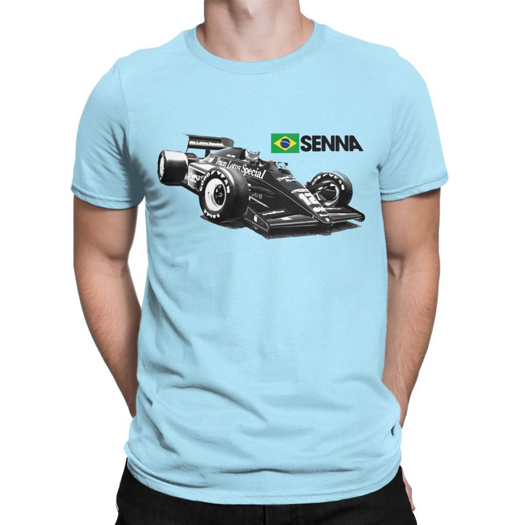 Brazilian Racer Ayrton Senna 97T Car TShirts for Men Vintage Pure Cotton Tees Crew Neck Short Sleeve large size gift Tops
