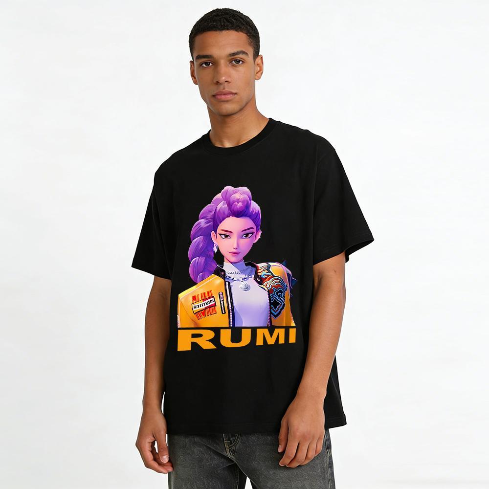 Trendy Cool RUMI Purple Braid Girl Print Casual Top Street Style Unisex Versatile T-Shirt Pure Cotton T-shirt