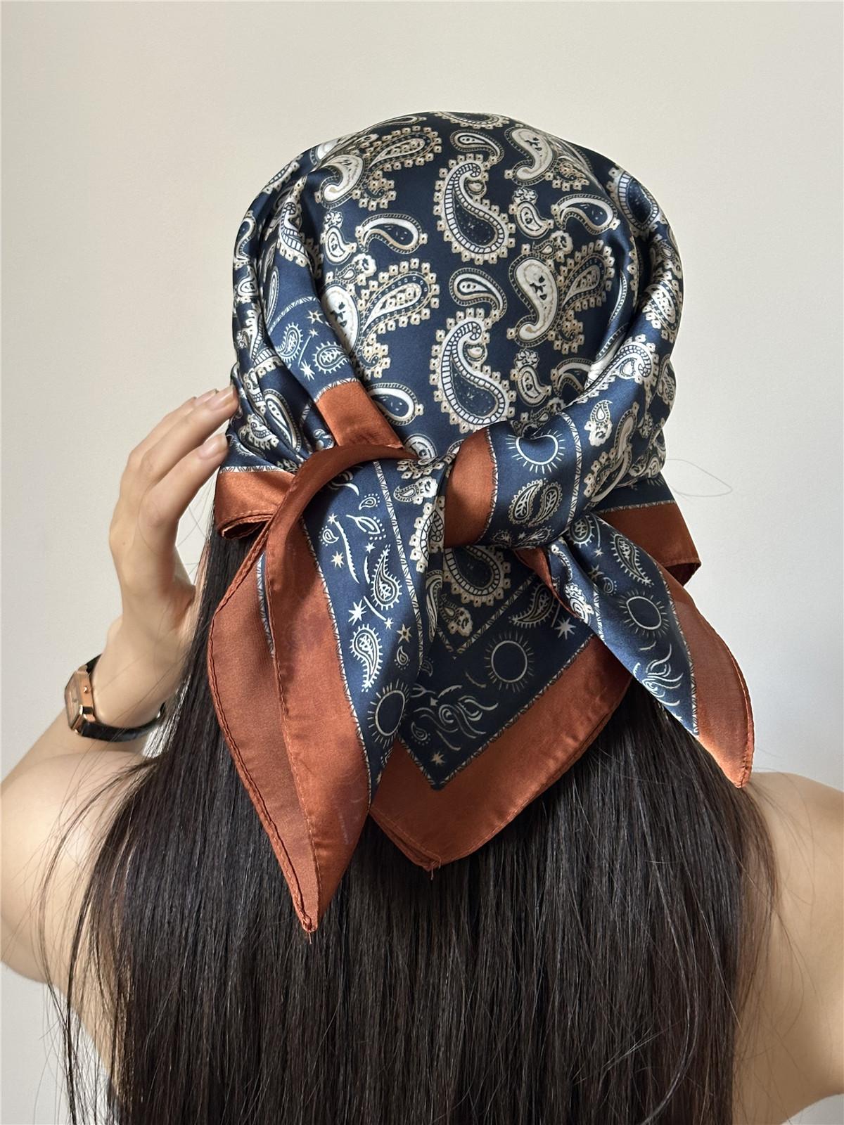 

Luxury Women Paisley Print Square Hijab Scarf Soft Satin Silk-Like Small Neck 70*70Cmscarf Stylish Casual Headscarf 70x70cm