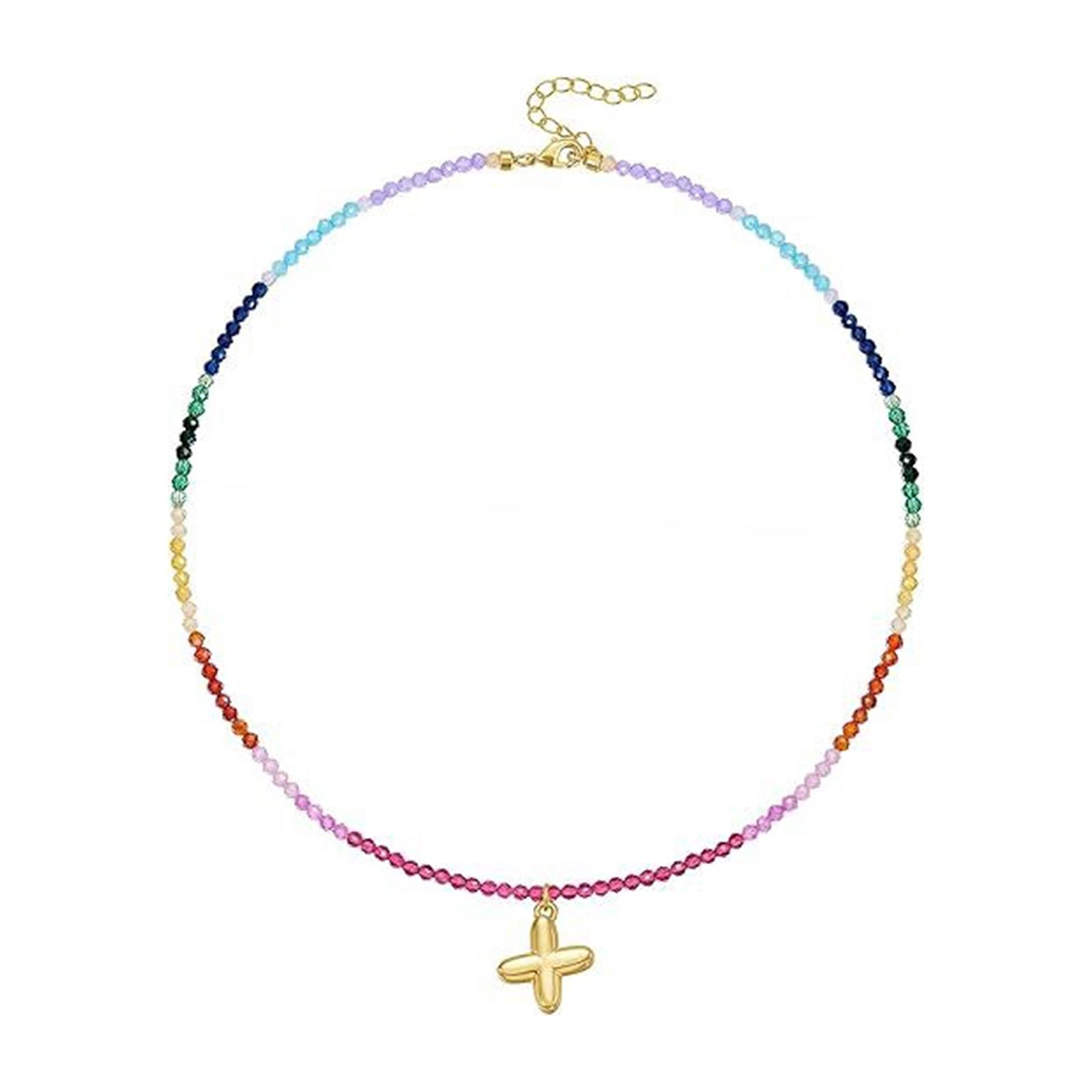 

Personalize Styles Beaded Initial Necklace for Women 14K Gold Plated With Crystals Stones Vocation Accessory