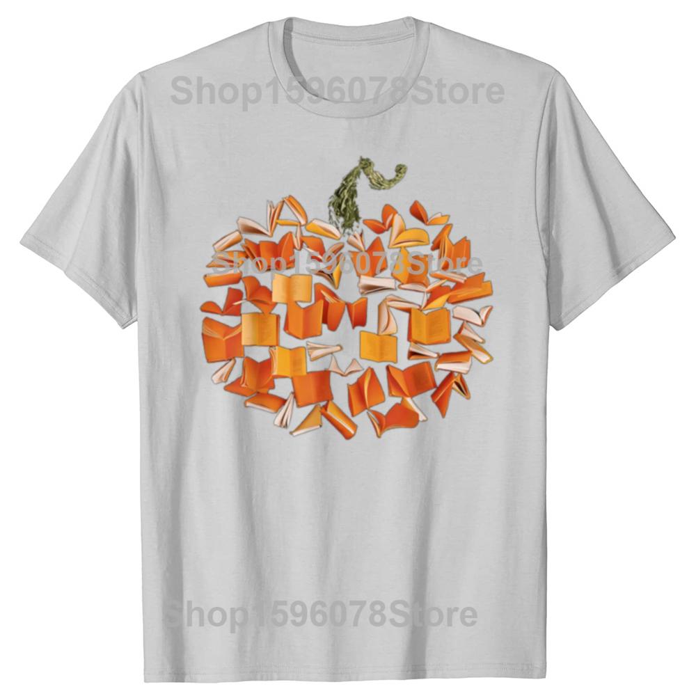 Funny Vintage Book Pumpkin Autumn Fall Librarians Bookworm TeacherTshirts Men Fashion Tshirt Cotton Loose Oversized T Shirt