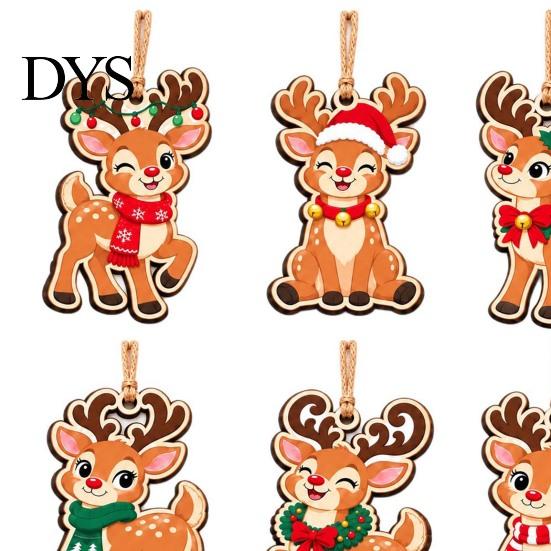 Winter Seasonal Ornaments 6Pcs Wooden Reindeer Christmas Ornament, Cute Deer Hanging Decor Tree Accessories with Jute String, Holiday Pendant for Home