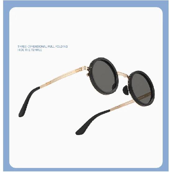 SHAUNA Full-folding Light-reducing Metal Punk ND9-level Adjustable Dimming Round Polarized Sunglasses UV400 With Case