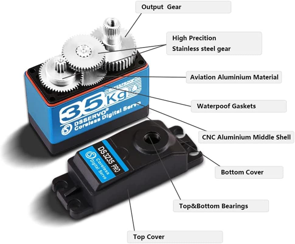 DS3235 PRO Motor Servo Digital Fără Miez 35KG 7.4V | Rotație 180° | Braț Spline 25T Inclus | Pentru Camioane Robotizate, Mașini RC Baja 1/10