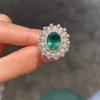 Xiancan Jewelry Oval Faceted Green Zircon Ring In 925 Silver with Multi-Layer Diamond Pave, European-American Style.