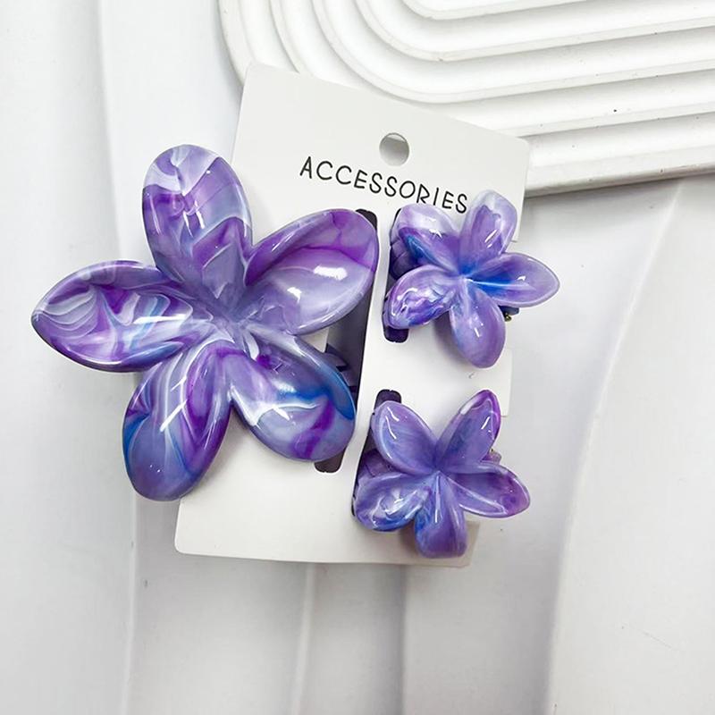 3Pcs Colorful Gradient Color Flower Hair Claws Sweet Barrettes  Shark Clip For Women Girls Beach Hair Accessories Gifts