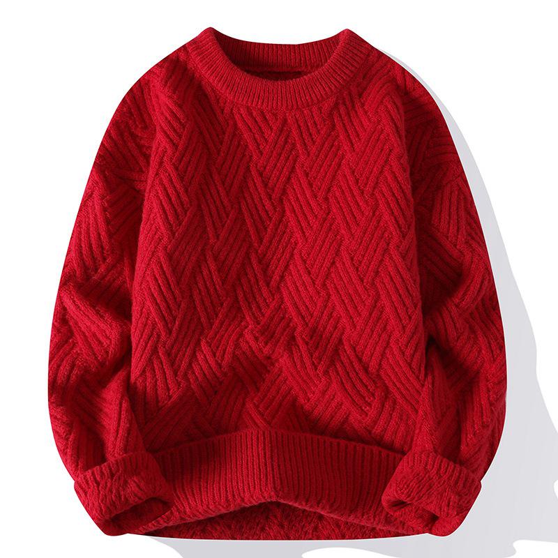 Men's Solid Color Cable Knit Sweater - Casual Mature Style, Round Neck Pullover, Autumn/Winter Collection