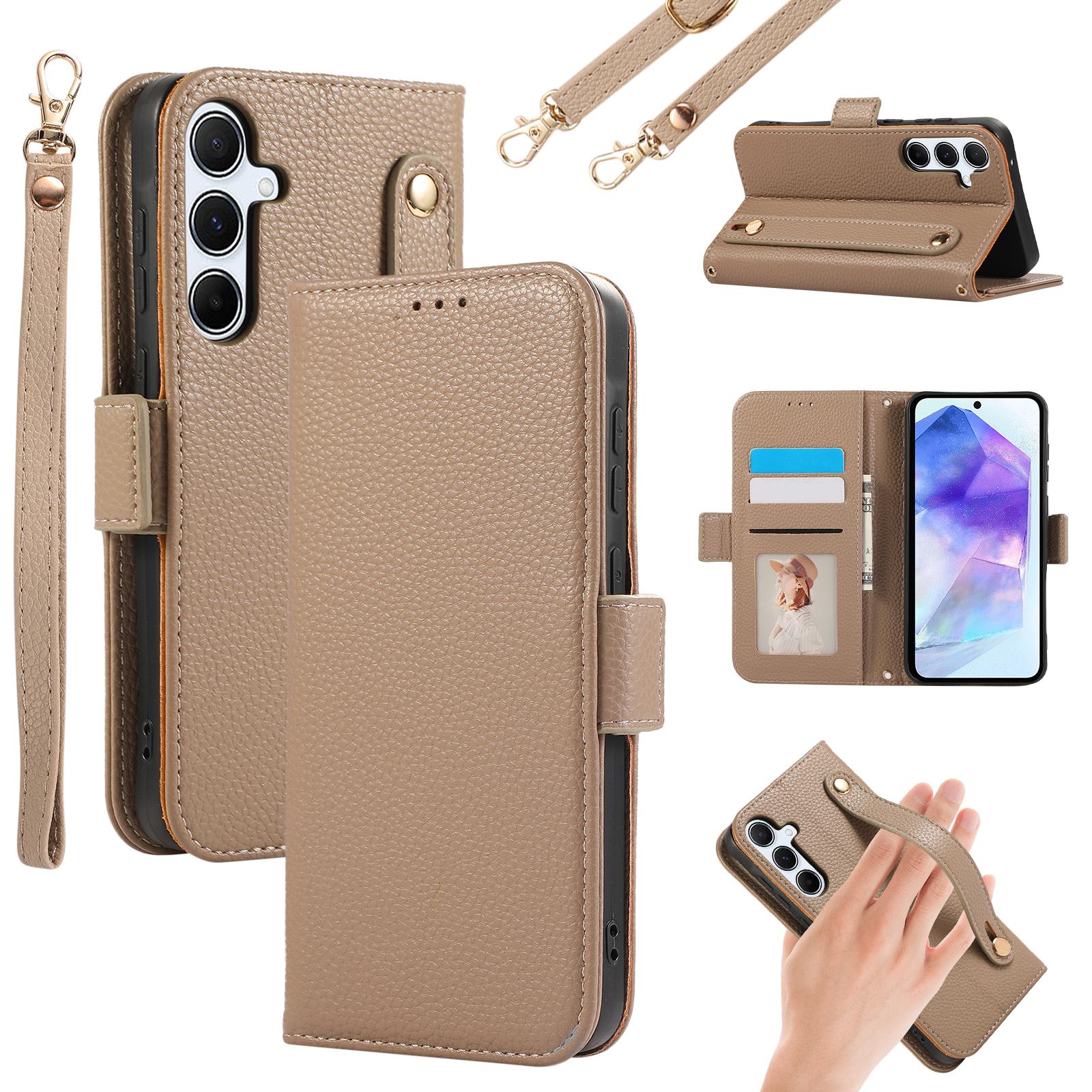 

For Samsung Galaxy A15 5G/4G Leather Case with Card Holder, Straps, Shockproof Wallet Phone Cover A