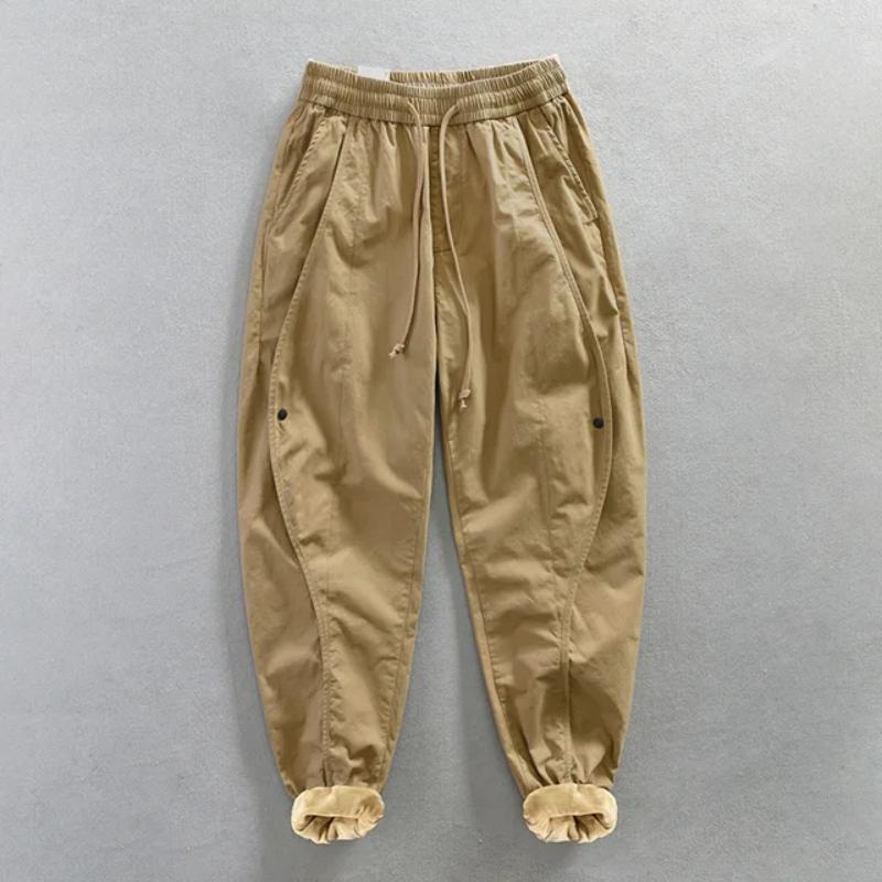Zimní teplé kalhoty pro muže High Street ležérní khaki cargo kalhoty bavlna stahovací šňůrka elastický pas fleecové volné kalhoty mládežnická móda pánské kalhoty