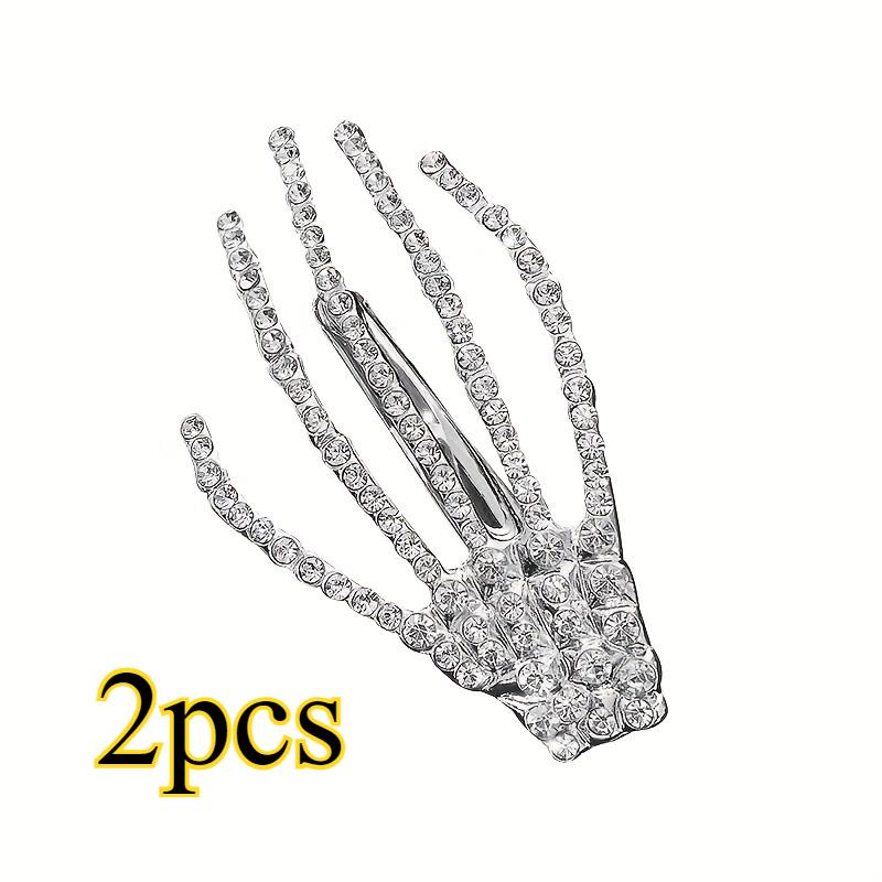 

2-Piece Rhinestone Skull Hand Hair Clips – Silver Skeleton Hand Design, Halloween Accessories, Perfect Party Gifts серебряный