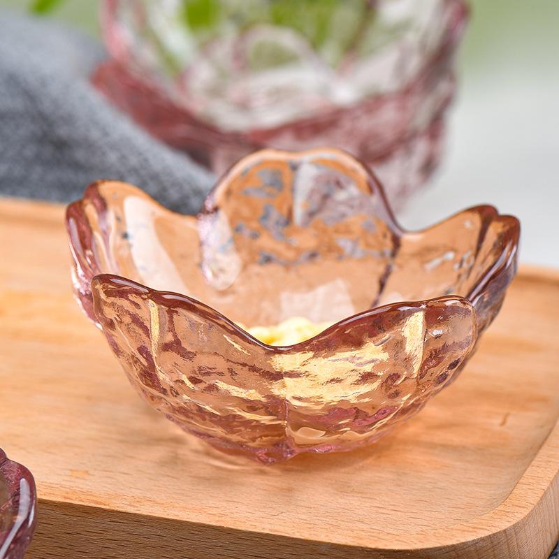 Unique High-quality Thick Glass Cherry Blossom Dish Creative Design Pink Household Seasoning Dipping Dish Bowl Tableware Set