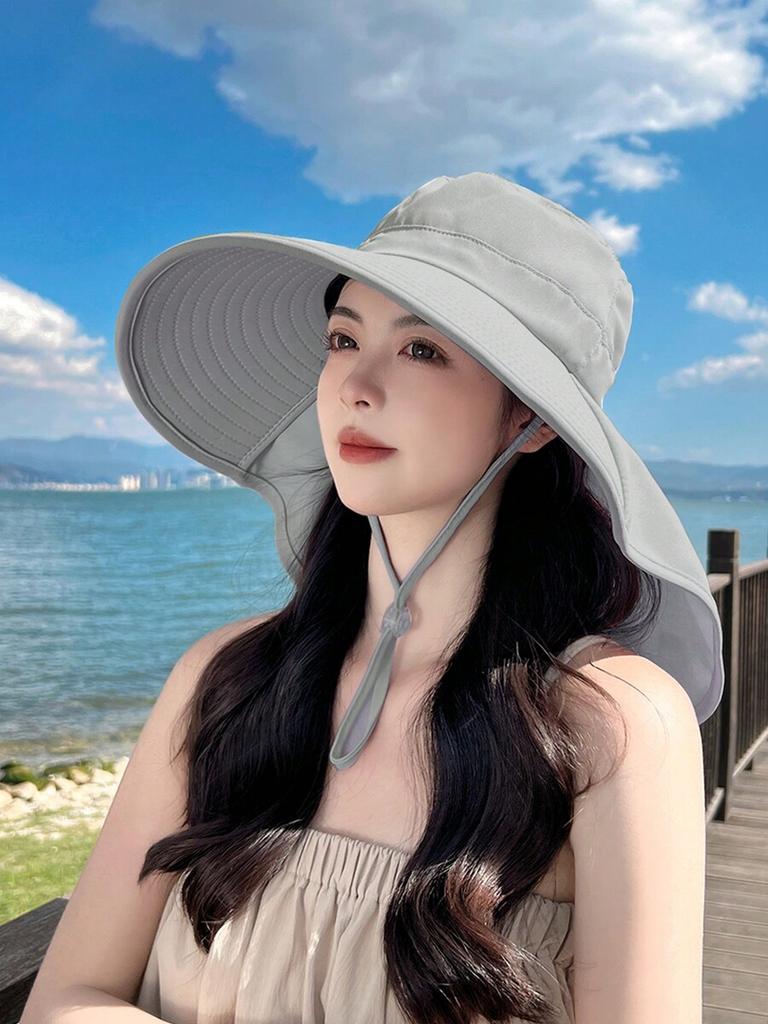Womens Wide Brim Sun Hat With Neck Flap And Ponytail Hole For Summer UV Protection