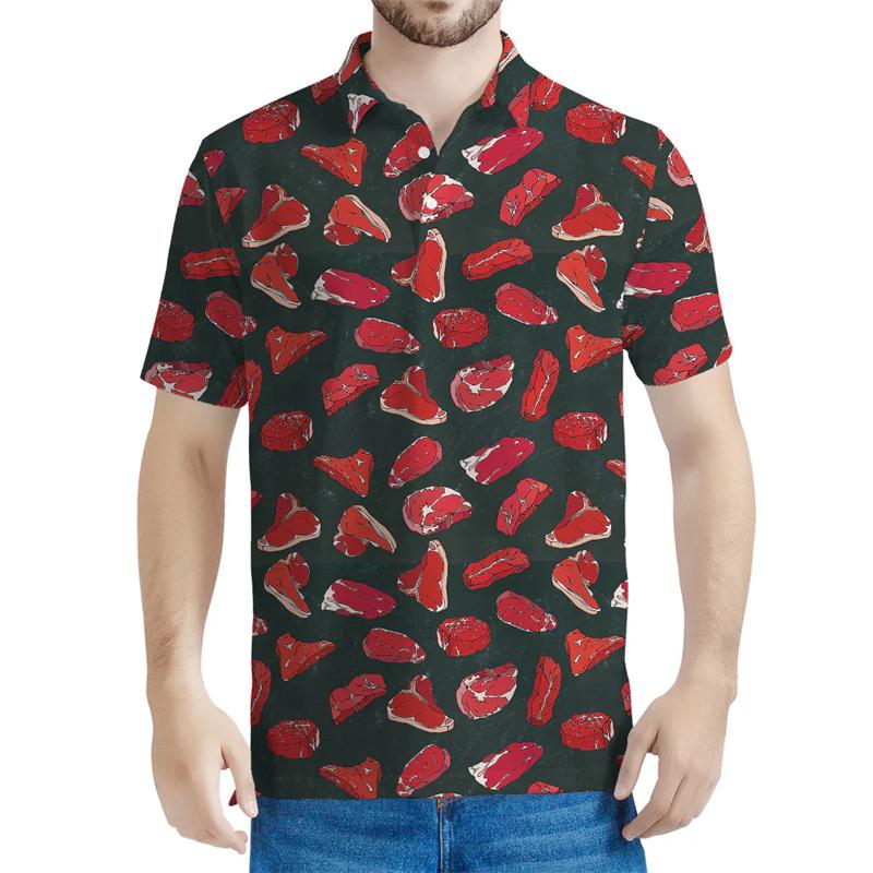 

Fresh Meat 3D Print Polo Shirt For Men Summer Funny Beef Graphic Tees Fashion Lapel Short Sleeve Tops Casual Loose T-shirt 4XL