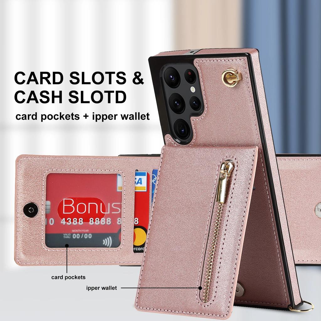 Portemonnee met Rits Crossbody Lanyard Hoesje Voor Samsung Galaxy S24 S25 Ultra S22 S21 Note20 S20 S23 Plus 5G Standaard Kaartsleuf Hoes