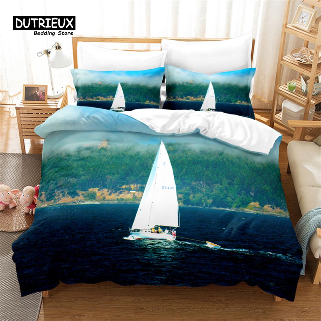 Seaside Beach Bedding Set, 3Pcs Duvet Cover Set, Soft Comfortable Breathable Duvet Cover, For Bedroom Guest Room Decor