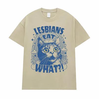 Lesbians Eat What?! Funny Cat Meme T-shirts Men Women Fashion Cute Humor Short Sleeve T Shirts Casual Comfort T Shirt Streetwear