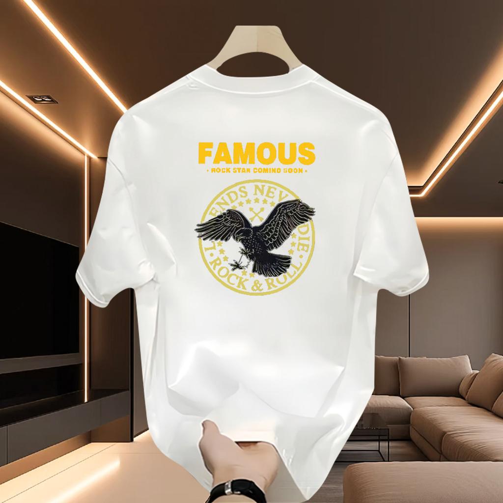 Cross-Border Exclusive Explosive Goods, Good Goods 100% Pure Cotton Short-Sleeved Men'S Fashion Versatile Comfortable Printed Round Neck High-End