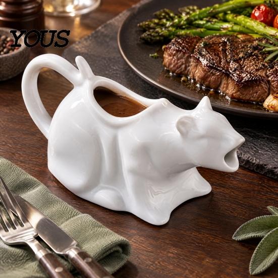 Contenitore per Cibo Liquido per Cucina a Forma di Gatto in Ceramica, Lattiera Carina da Gatto, Versatore per Panna Latte Sciroppo, Brocca con Statuetta Animale per Tavola da Pranzo,