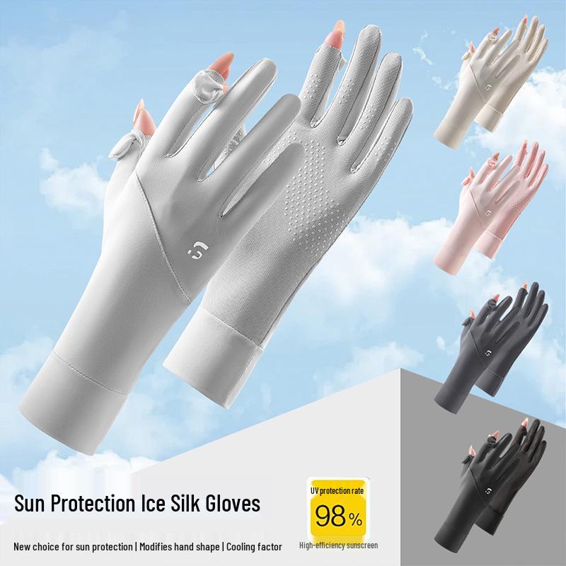 Women's Anti-UV Ice Silk Summer Gloves: Breathable, Thin, Non-Slip, Touchscreen Compatible for Driving & Cycling.
