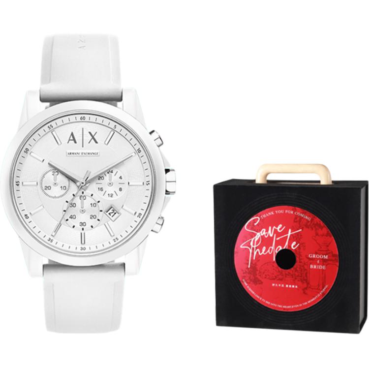 Armani Exchange AE Armbanduhr Quarzwerk Silikonarmband Weißes Zifferblatt Herrenuhren AX1325