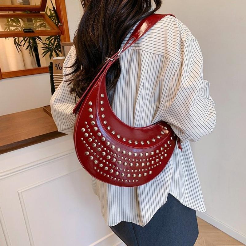 Designer Studded Shoulder Bag Rivet Crescent Bags 2025 Summer New Women Metal Underarm Bag Retro Rivet Polka Dot Shoulder Bags